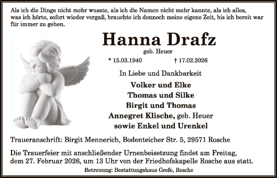 Traueranzeige von Hanna Drafz von AZ