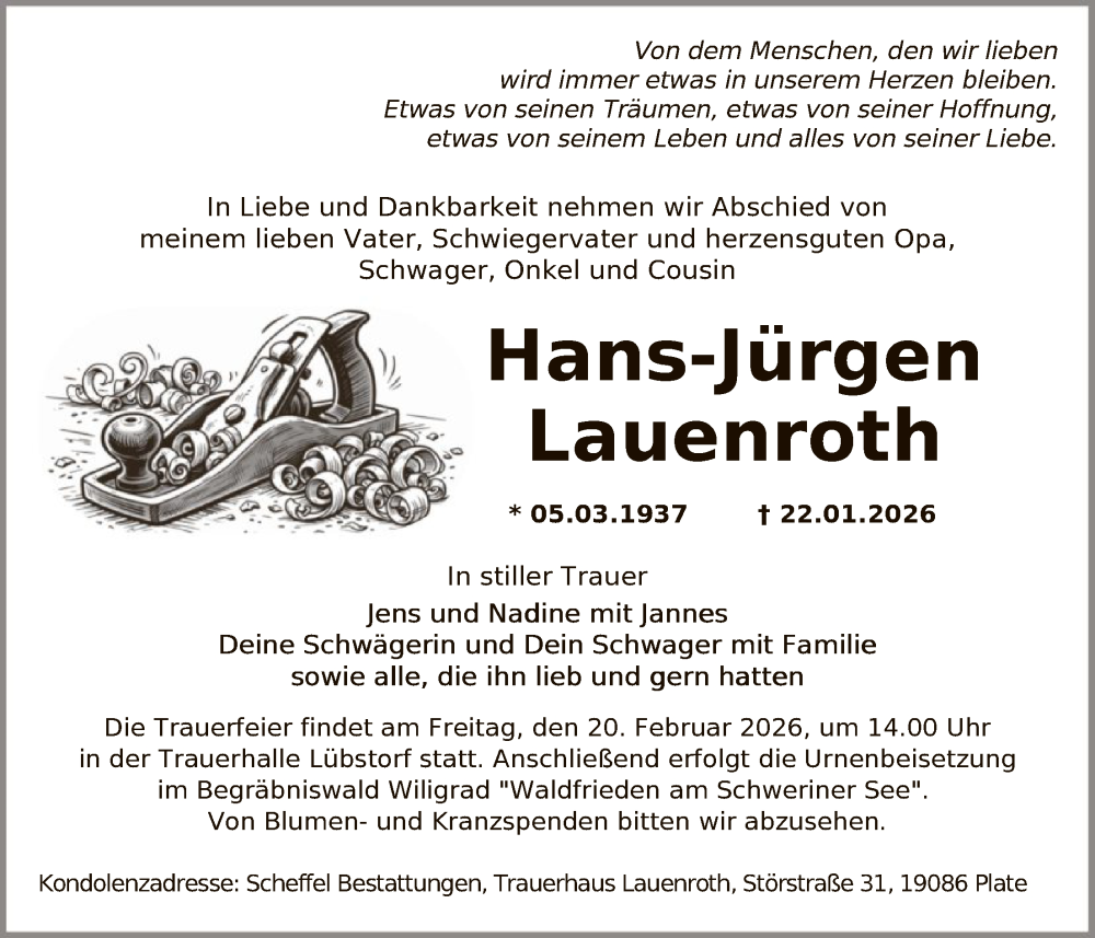  Traueranzeige für Hans-Jürgen Lauenroth vom 07.02.2026 aus AMZ