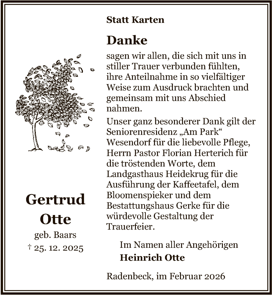  Traueranzeige für Heinrich Otte vom 07.02.2026 aus IK