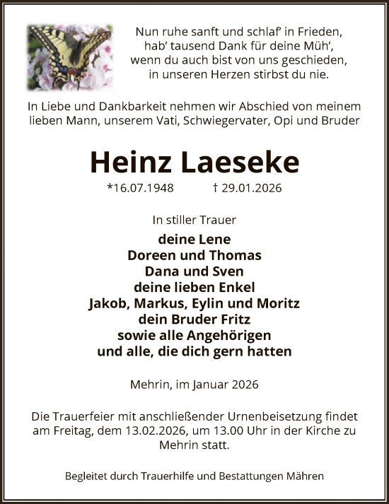 Traueranzeige von Heinz Laeseke von AMZ