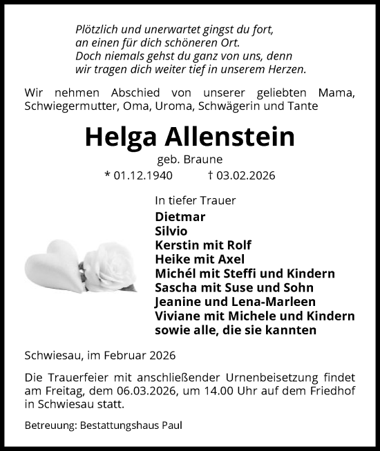 Traueranzeige von Helga Allenstein von AMZ
