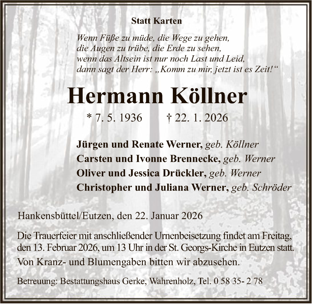  Traueranzeige für Hermann Köllner vom 07.02.2026 aus IK