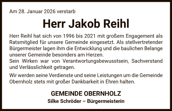 Traueranzeige von Jakob Reihl von IK