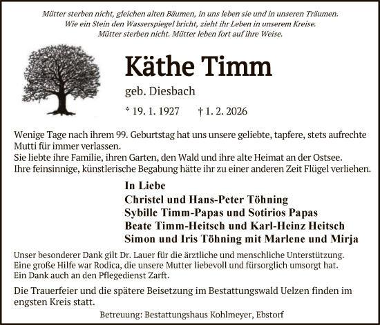 Traueranzeige von Käthe Timm von AZ