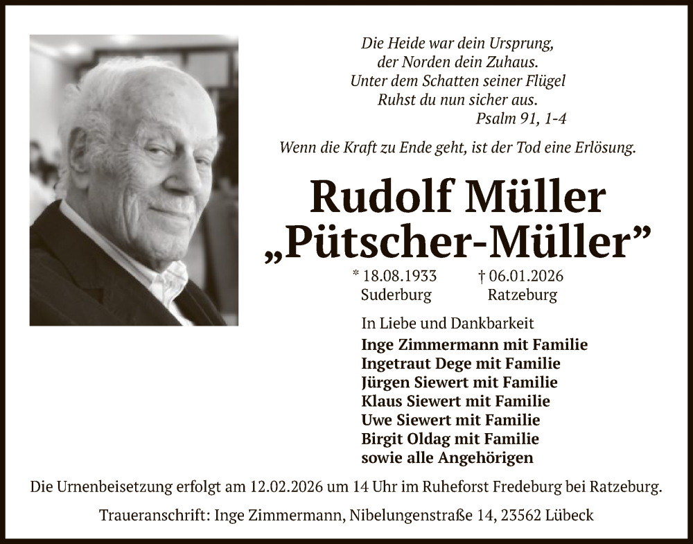  Traueranzeige für Rudolf Müller vom 07.02.2026 aus AZ