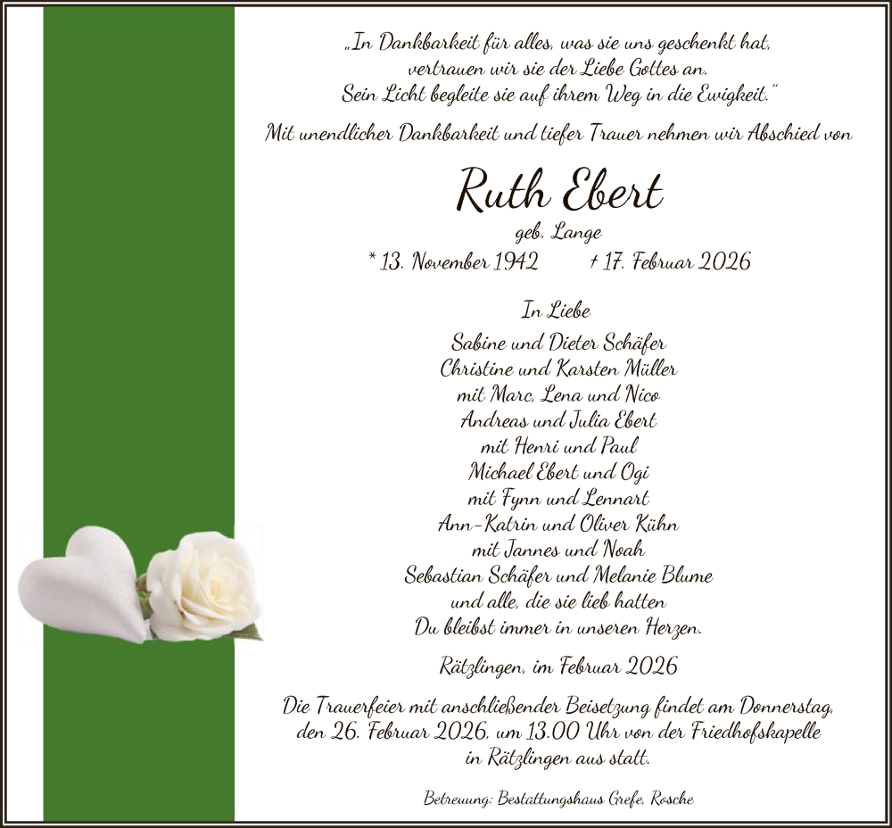 Traueranzeige für Ruth Ebert vom 21.02.2026 aus AZ