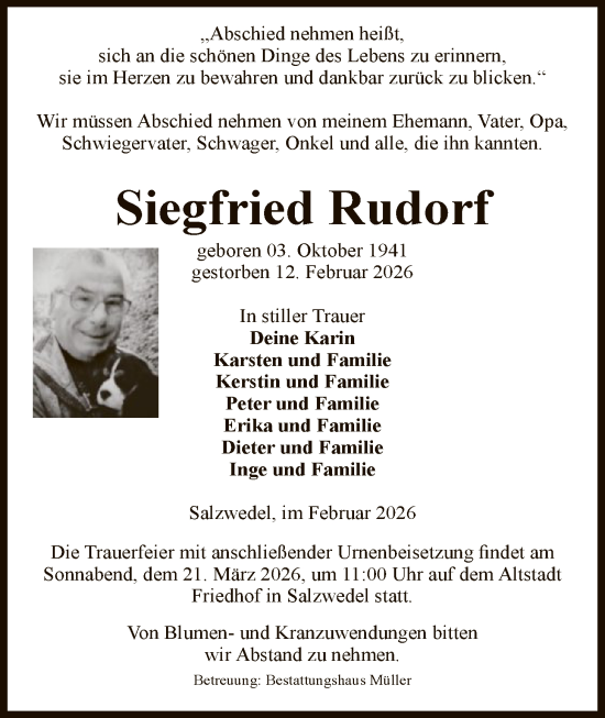 Traueranzeige von Siegfried Rudorf von AMZ