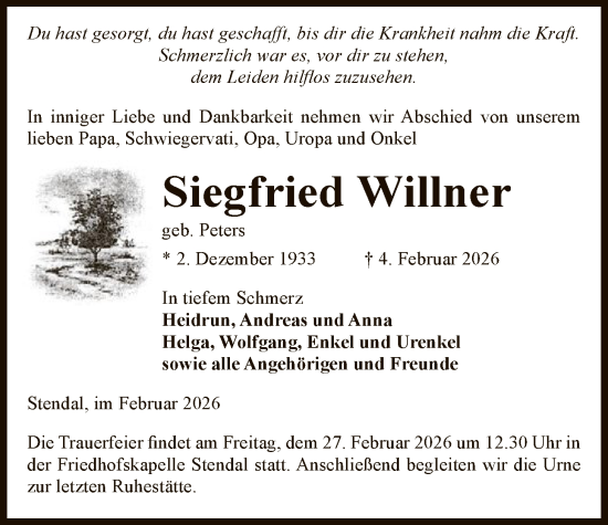 Traueranzeige von Siegfried Willner von AMZ